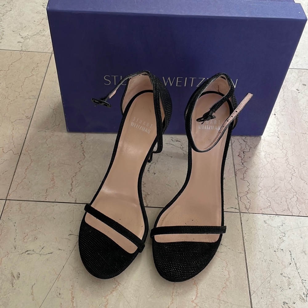 Stuart Weitzman Black Goosebump Ankle Strap Sandals